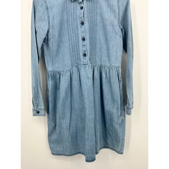 Johnnie B Button Up Denim Dress Girls 15-16Y Blue Pin-Tuck Long Sleeve Pockets - Picture 3 of 11